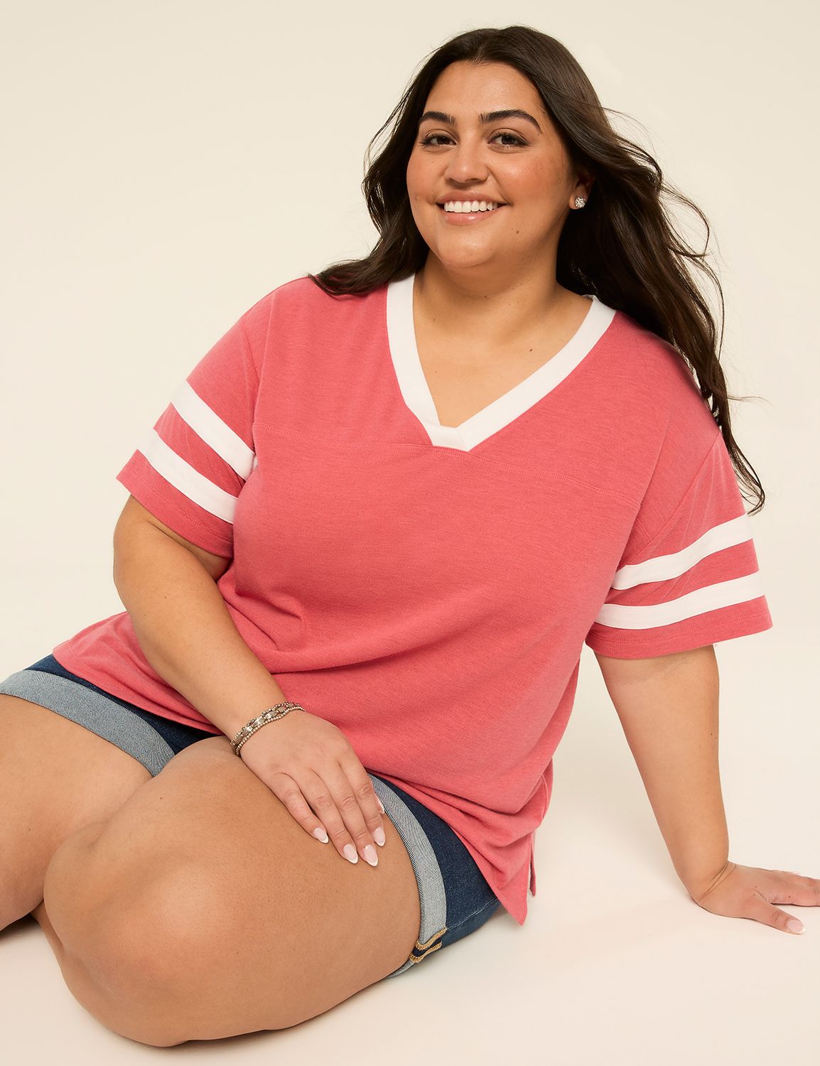 Short Sleeve V Neck Sleeve Stripe S Product Image 3