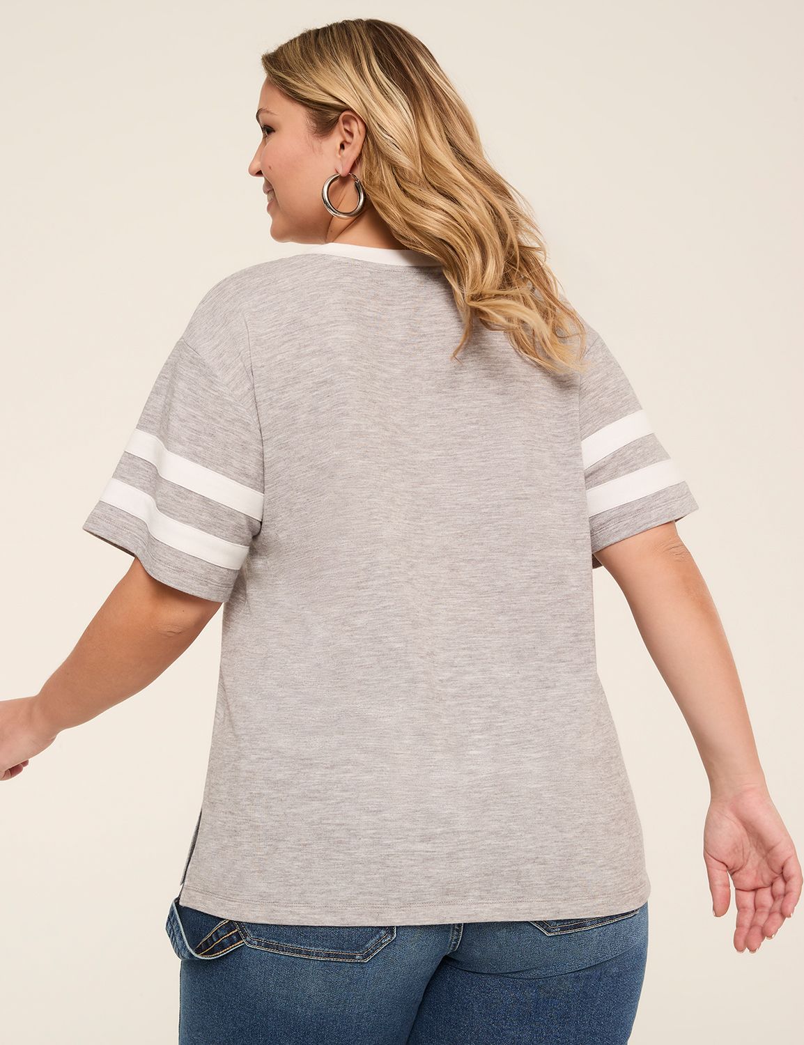 Short-Sleeve V-Neck Striped Tee