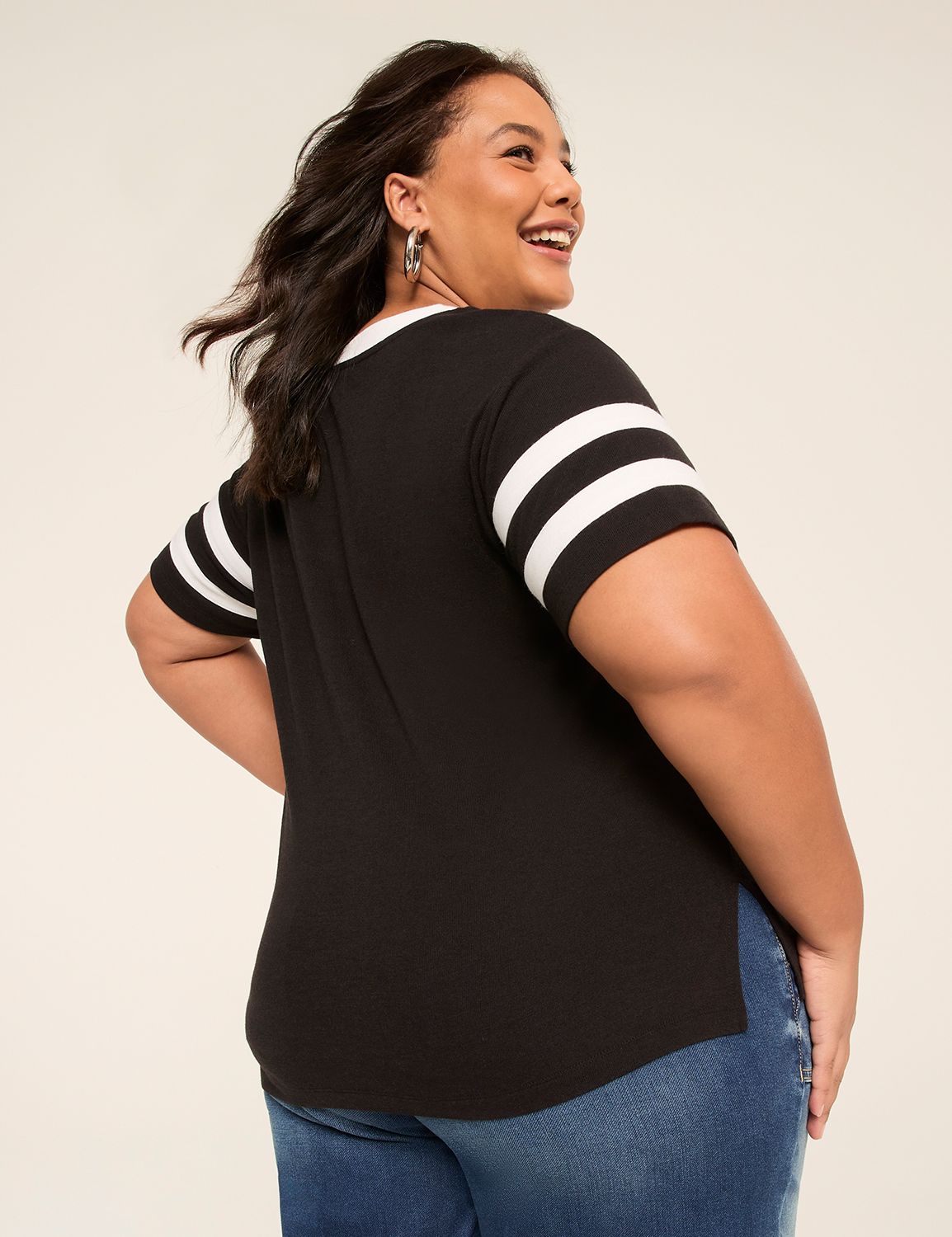 Short-Sleeve V-Neck Striped Tee