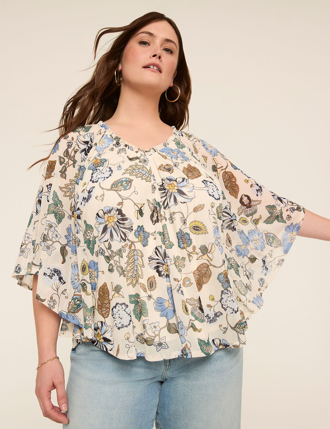 Ruffle V-Neck Mesh Circle Drama Top
