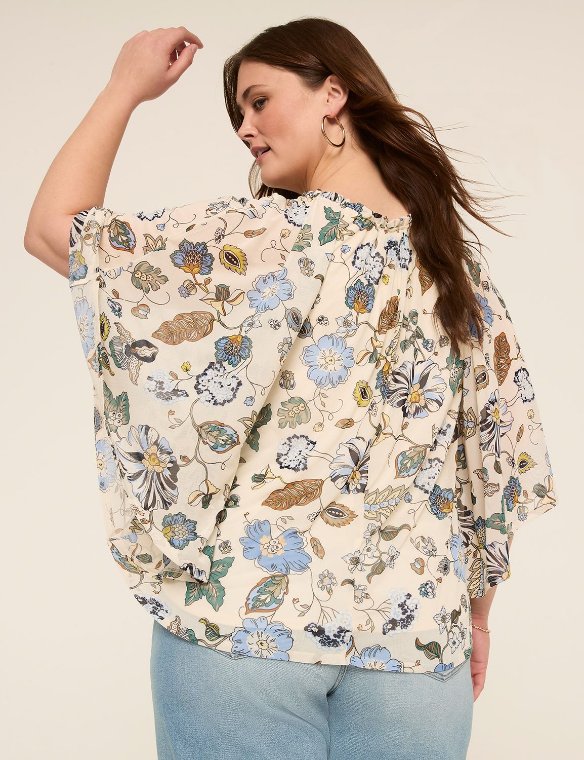 Ruffle V-Neck Mesh Circle Drama Top