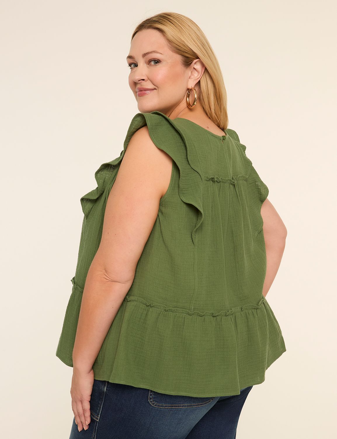 Ruffle Cap-Sleeve Popover Top