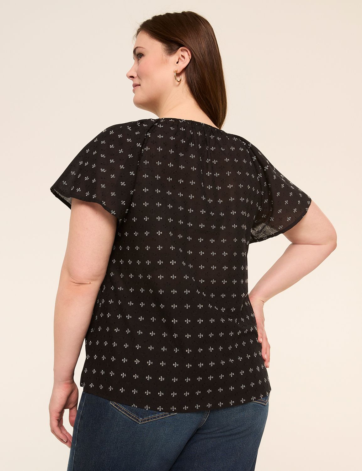 Short-Sleeve Notch-Neck Popover Blouse