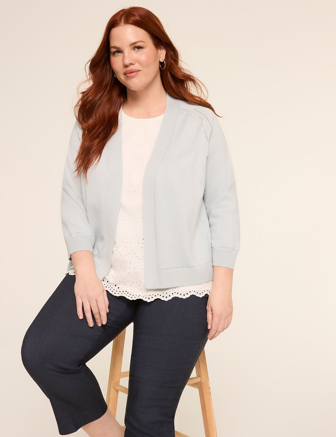 Classic 3/4 Sleeve Open Front Shrug Product Image 3