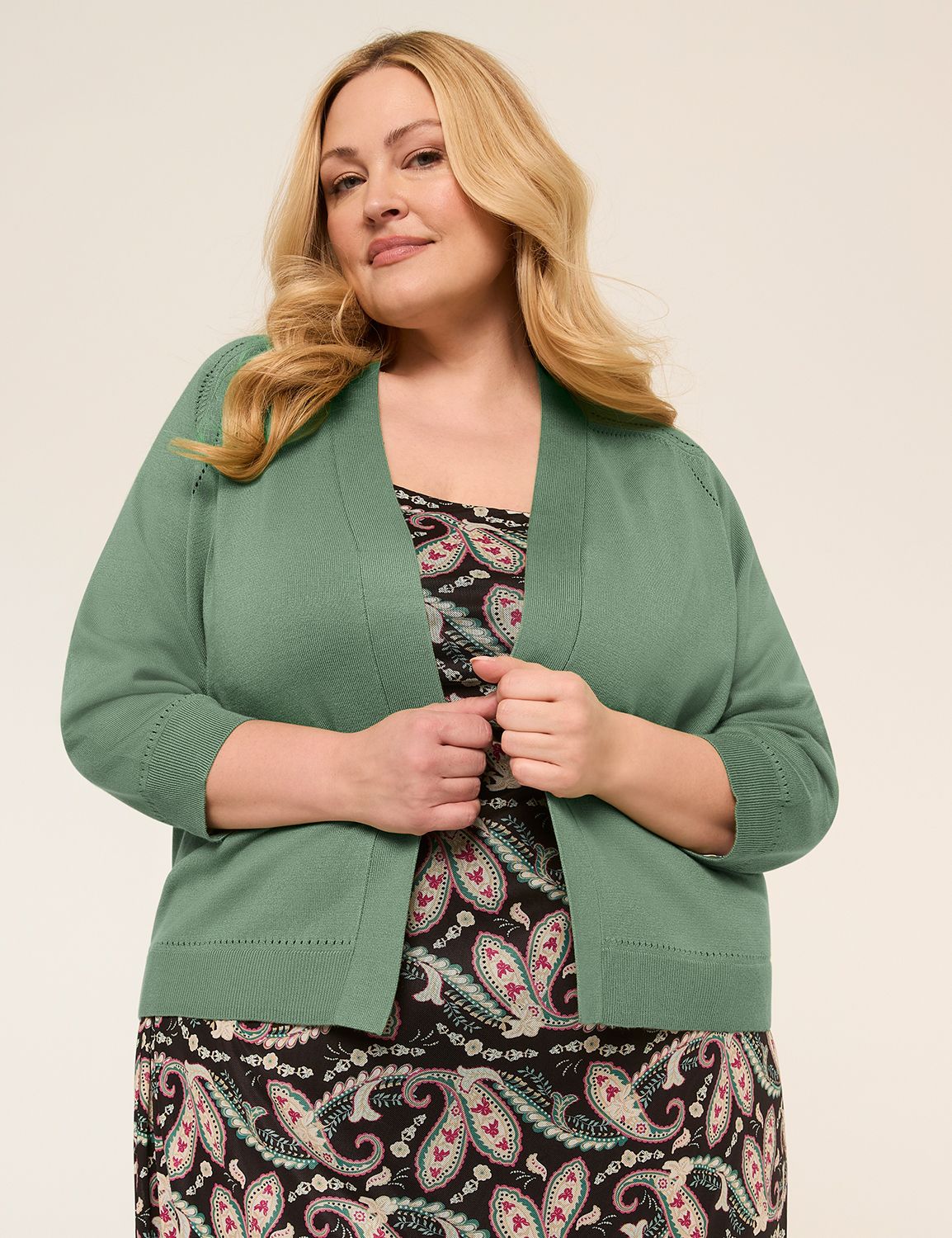 3/4-Sleeve Open-Front Shrug
