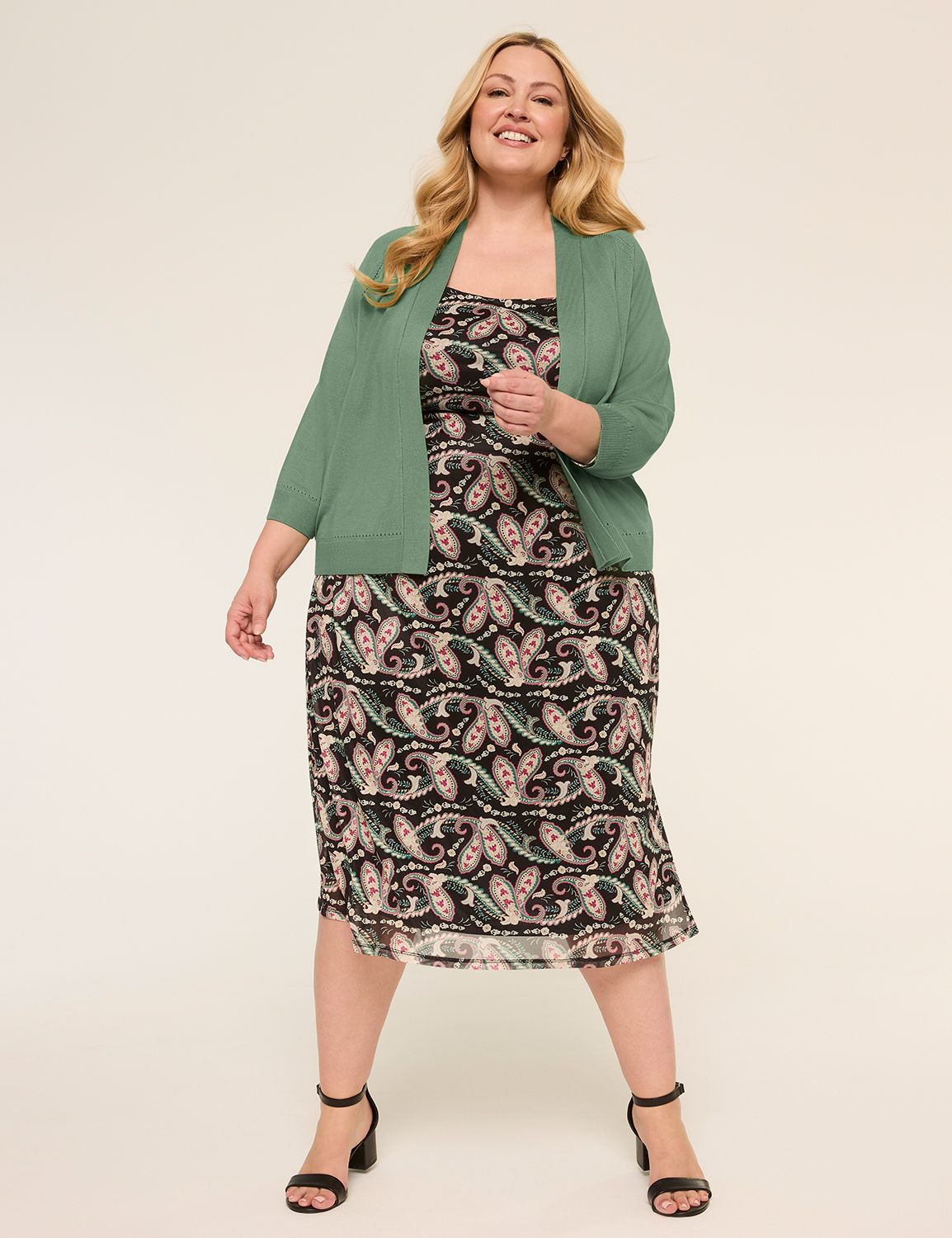 Classic 3/4 Sleeve Open Front Shrug Product Image 3