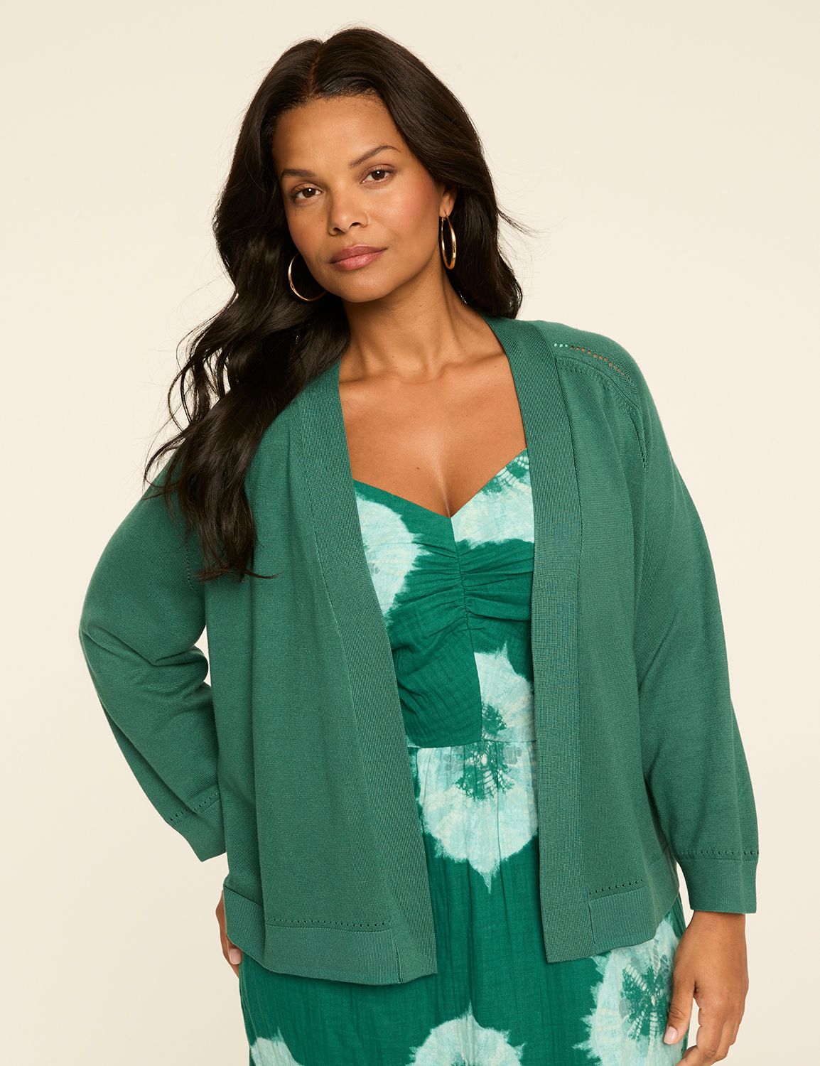 Classic 3/4 Sleeve Open Front Shrug Product Image 3