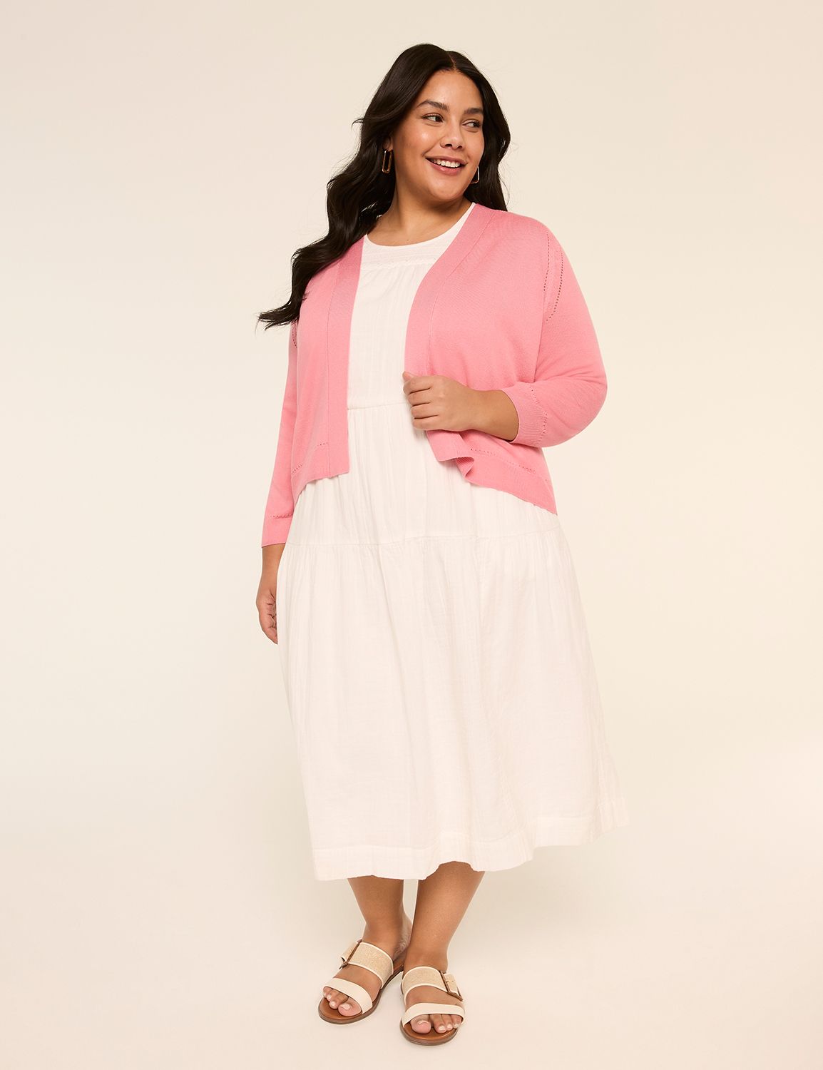Classic 3/4 Sleeve Open Front Shrug Product Image 3