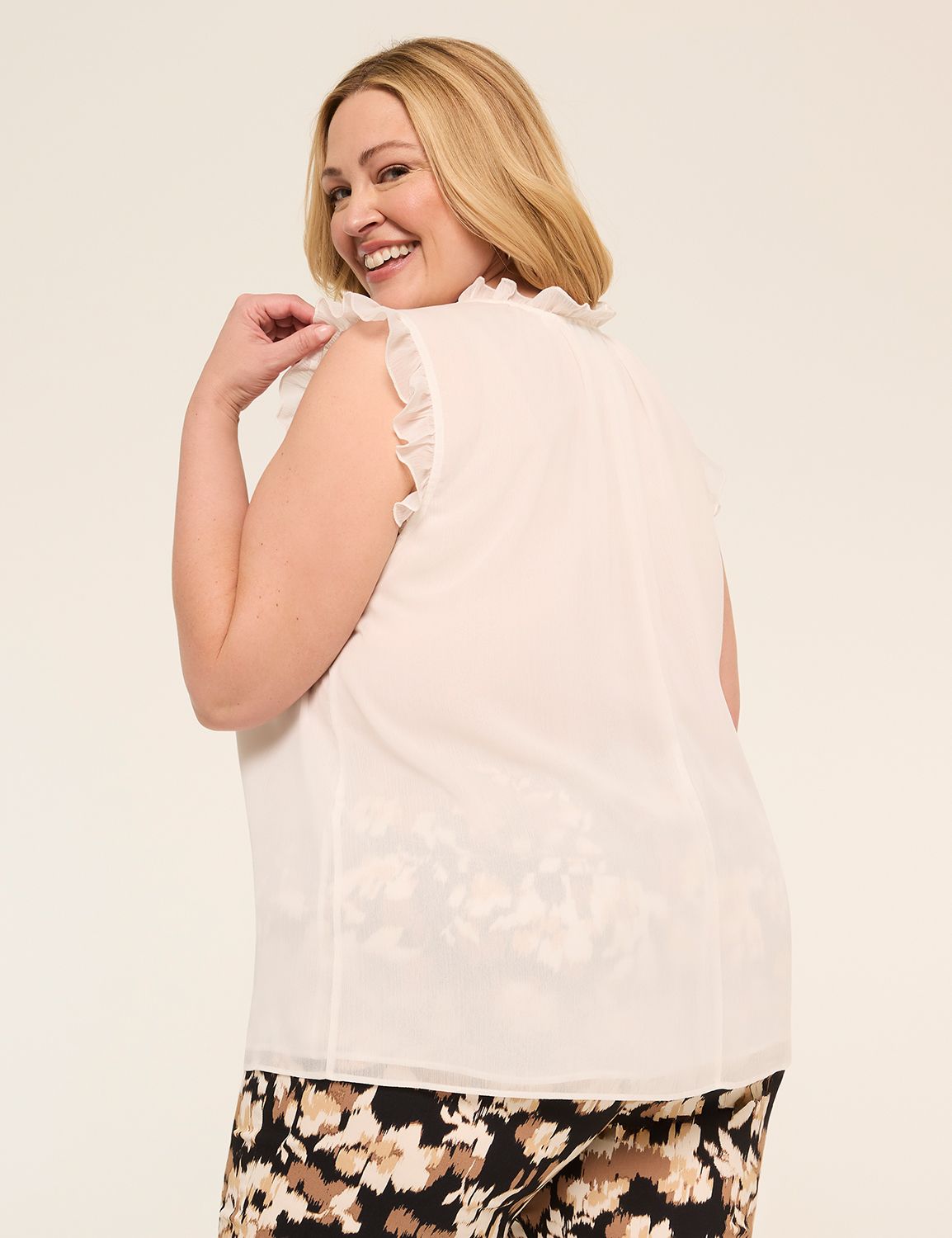 Sleeveless Split-Neck Popover Top