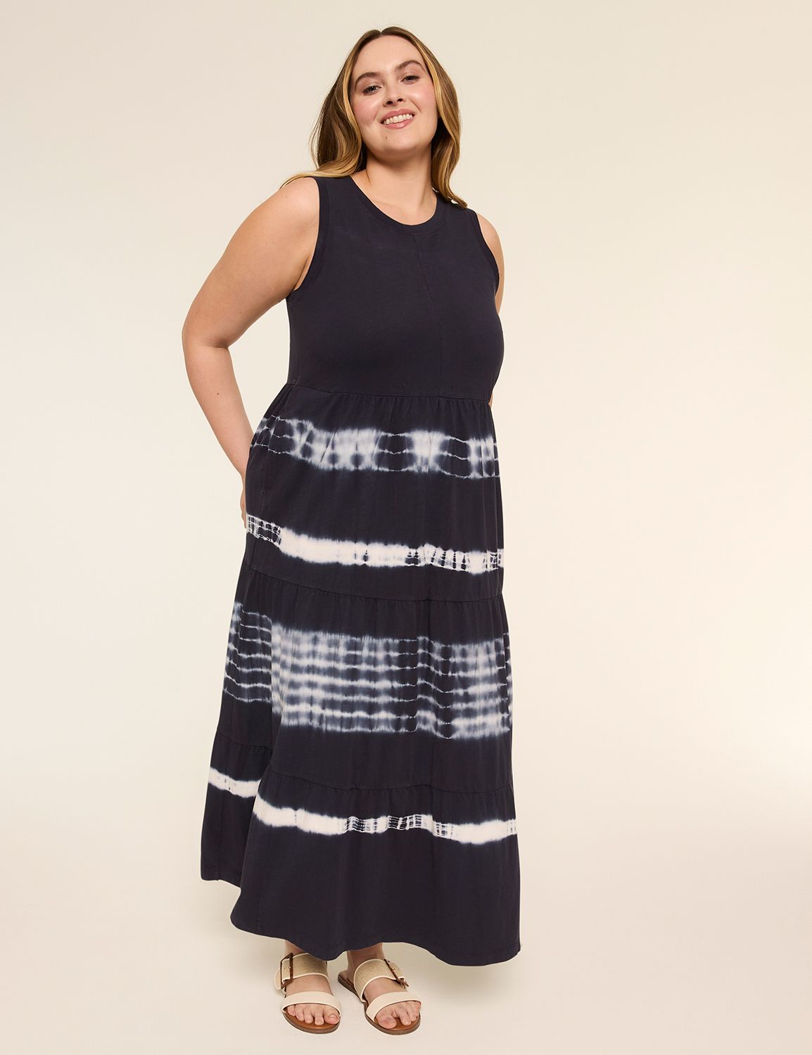 Crew-Neck Tiered Maxi Dress