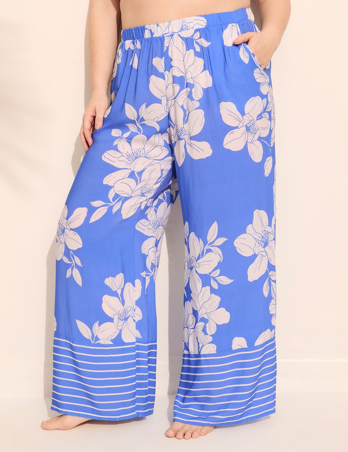 Border-Print Wide Leg Pant Cover-Up