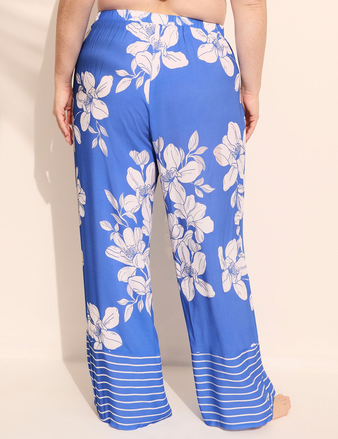 Border-Print Wide Leg Pant Cover-Up