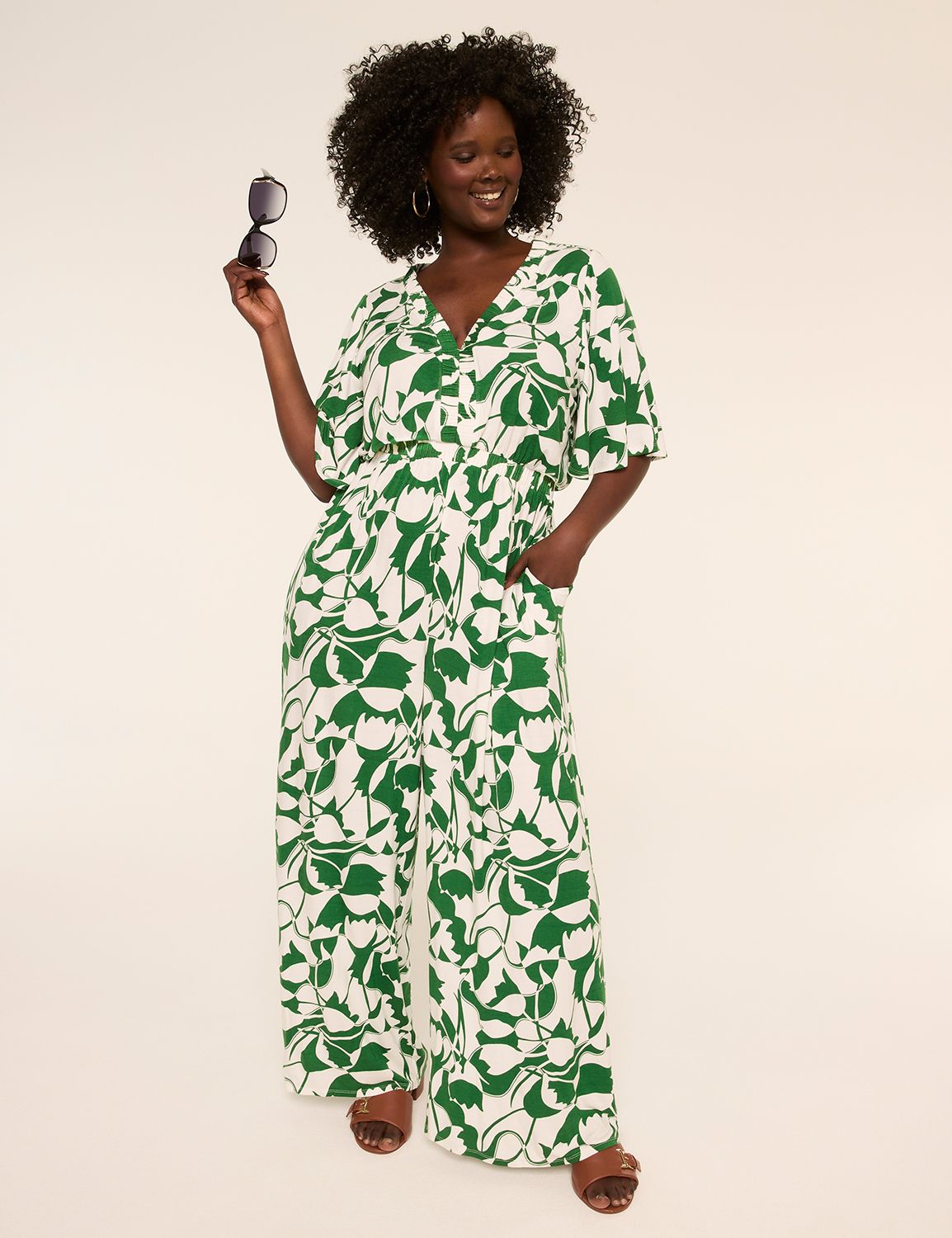 Flutter-Sleeve V-Neck Jumpsuit