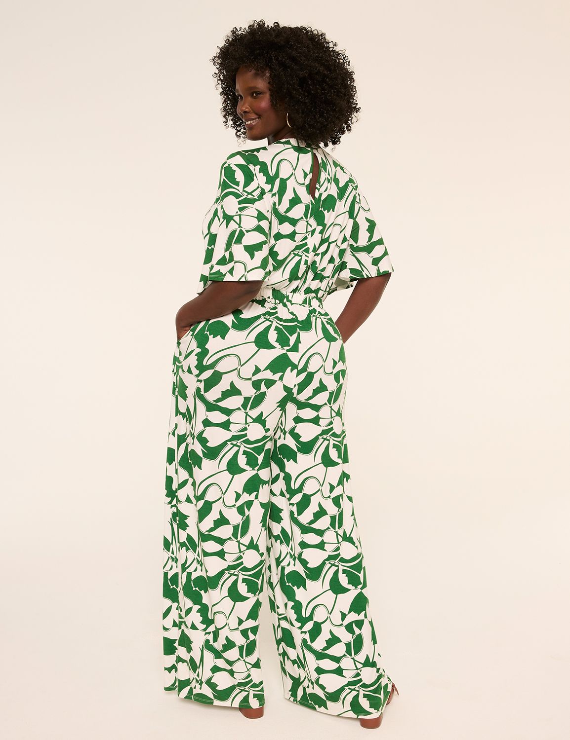 Flutter-Sleeve V-Neck Jumpsuit