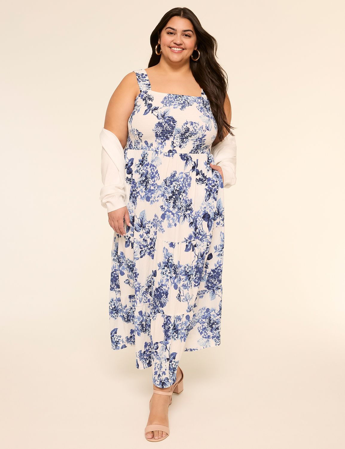 Ruffle-Strap Tiered Midi Dress