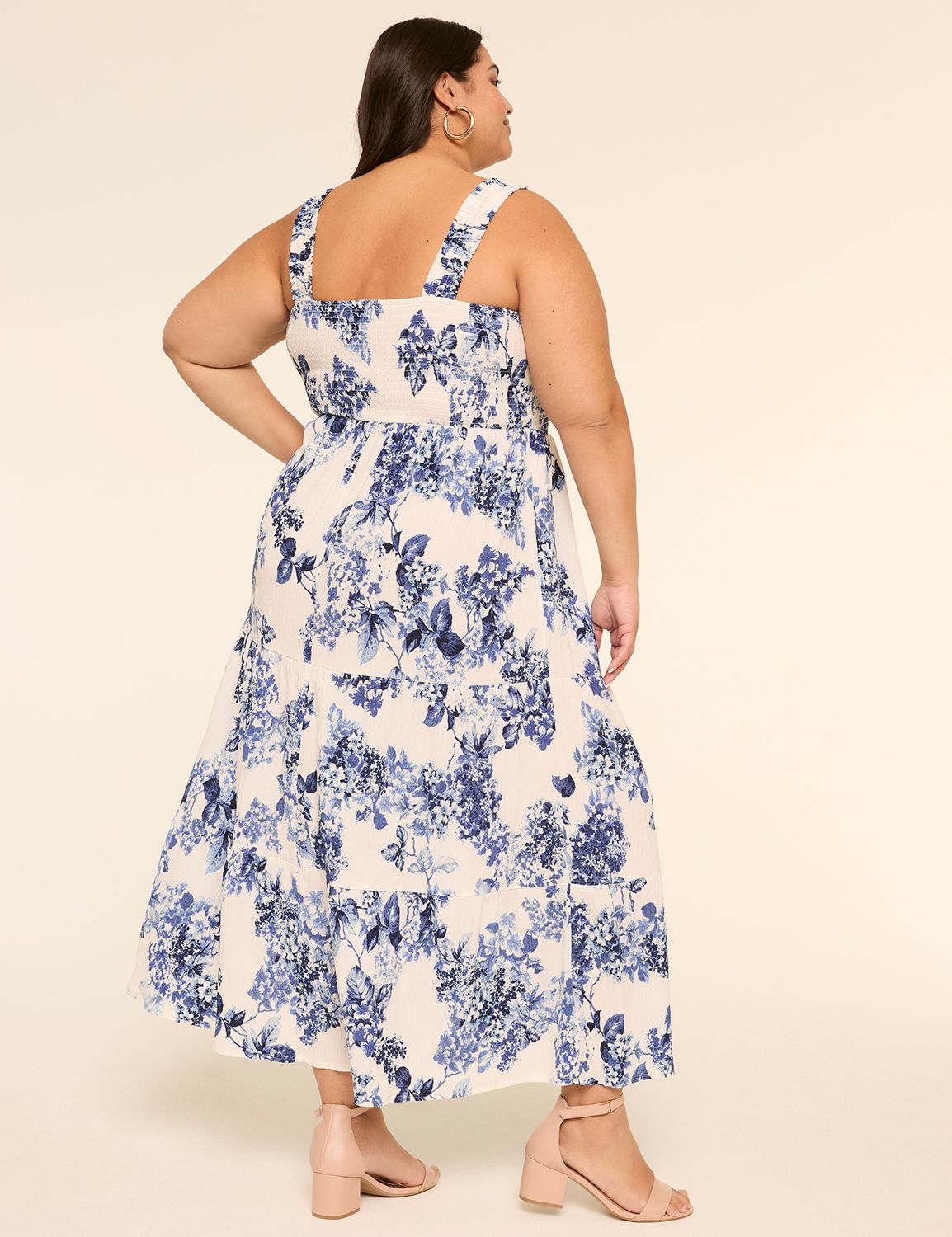 Ruffle-Strap Tiered Midi Dress