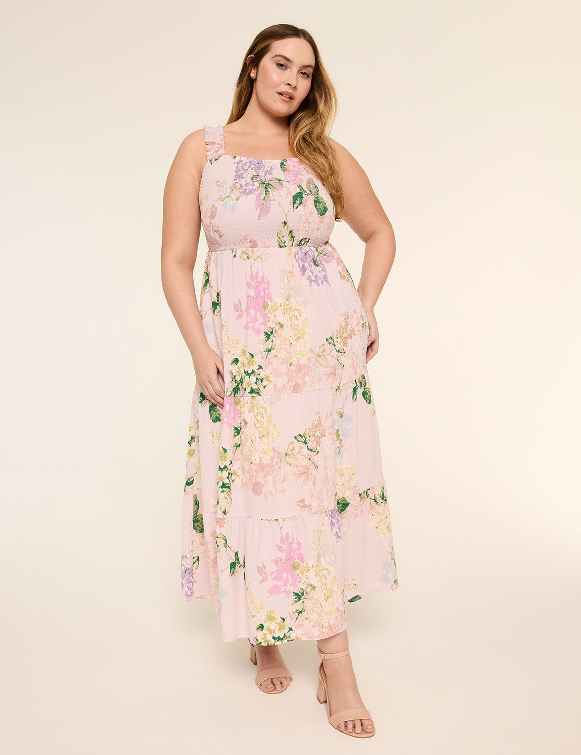 Ruffle-Strap Tiered Midi Dress