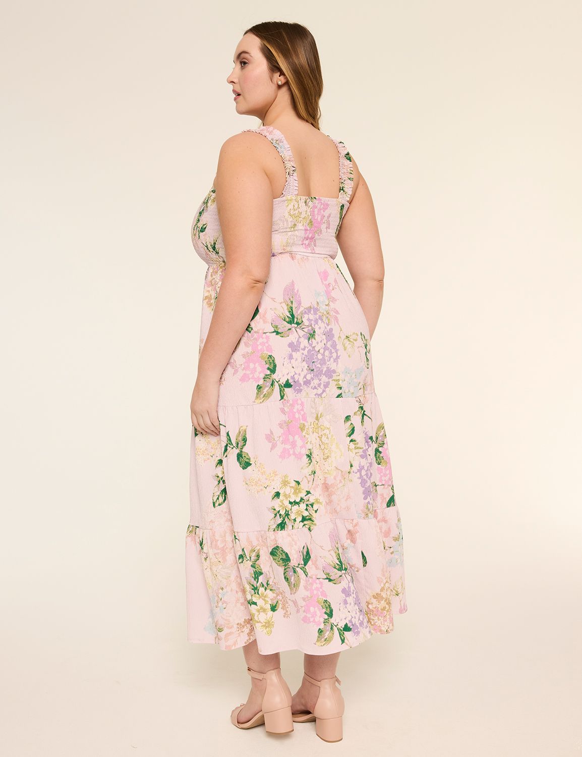Ruffle-Strap Tiered Midi Dress
