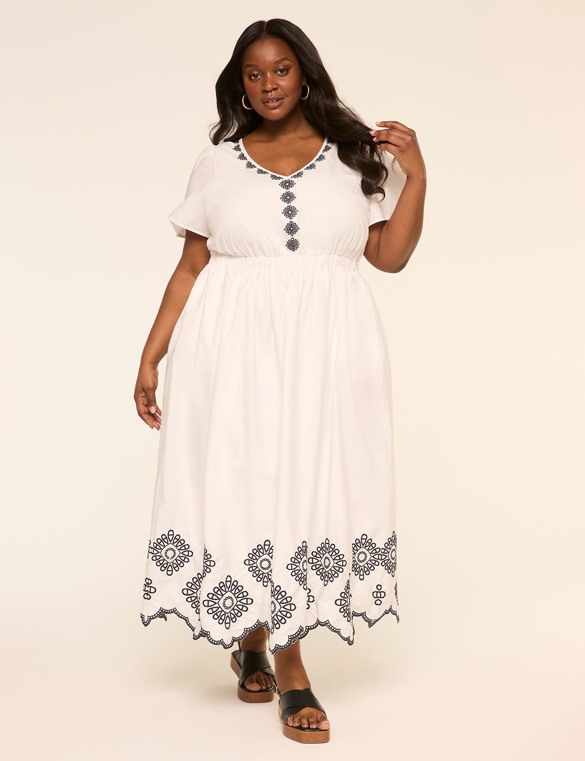 Flutter-Sleeve V-Neck Maxi Dress