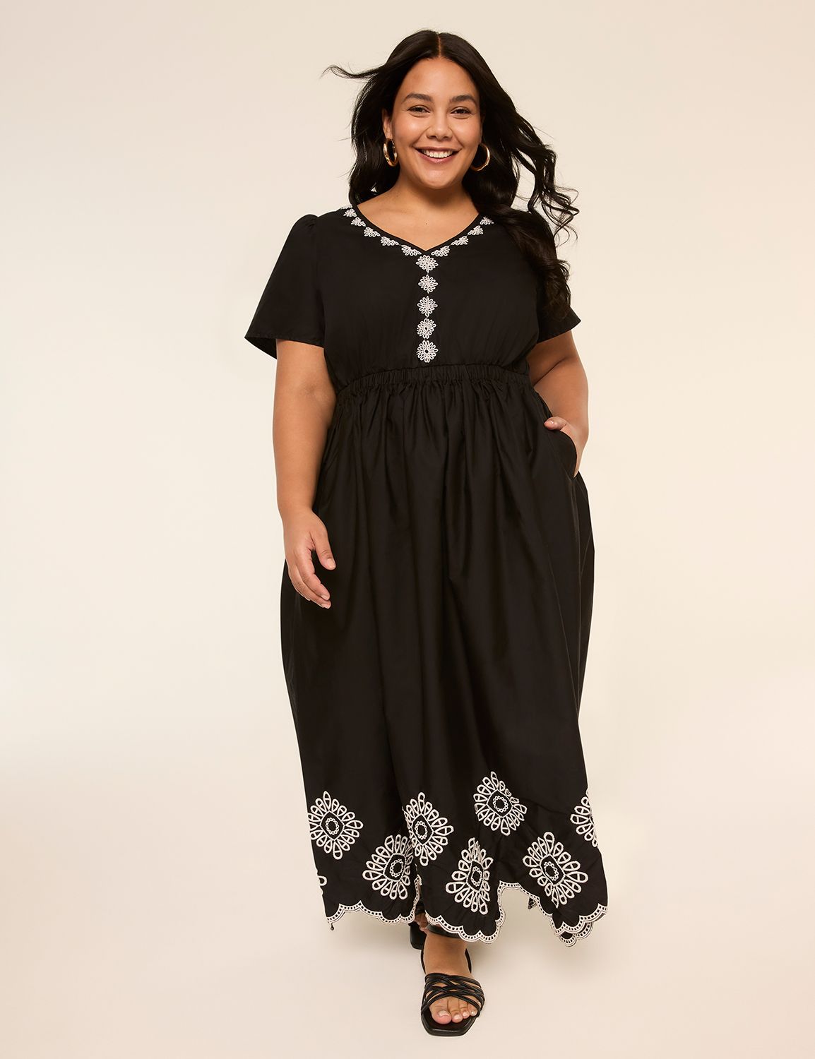 Flutter-Sleeve V-Neck Maxi Dress