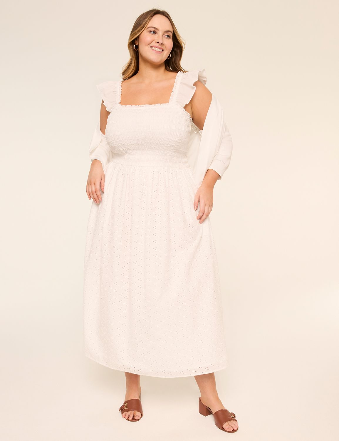Ruffled Square-Neck Eyelet Maxi Dress
