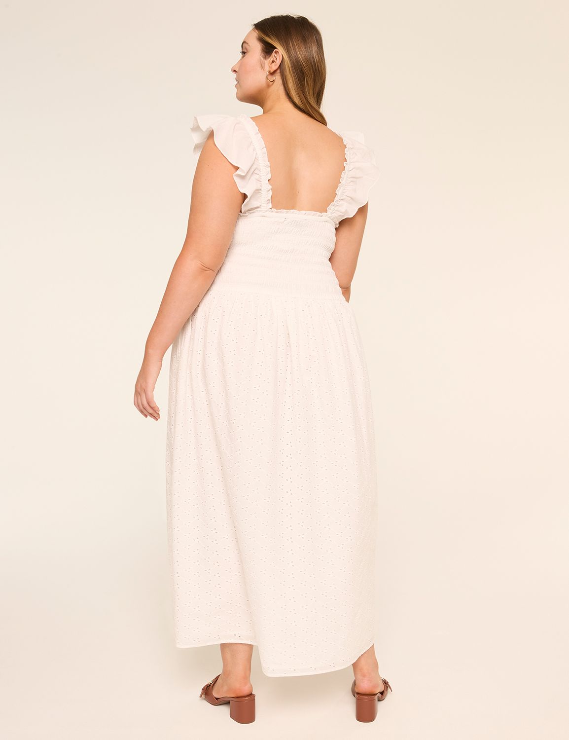 Ruffled Square-Neck Eyelet Maxi Dress