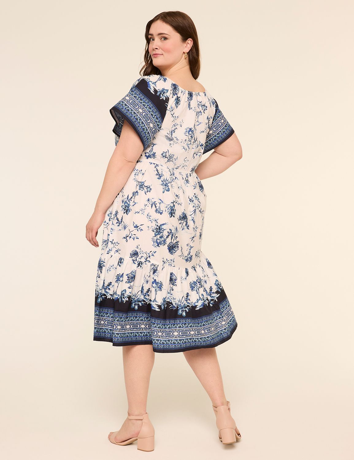 Square-Neck Tiered Midi Dress