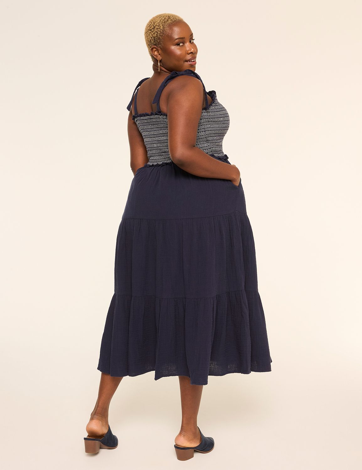 Tie-Strap Smocked-Bodice Maxi Dress