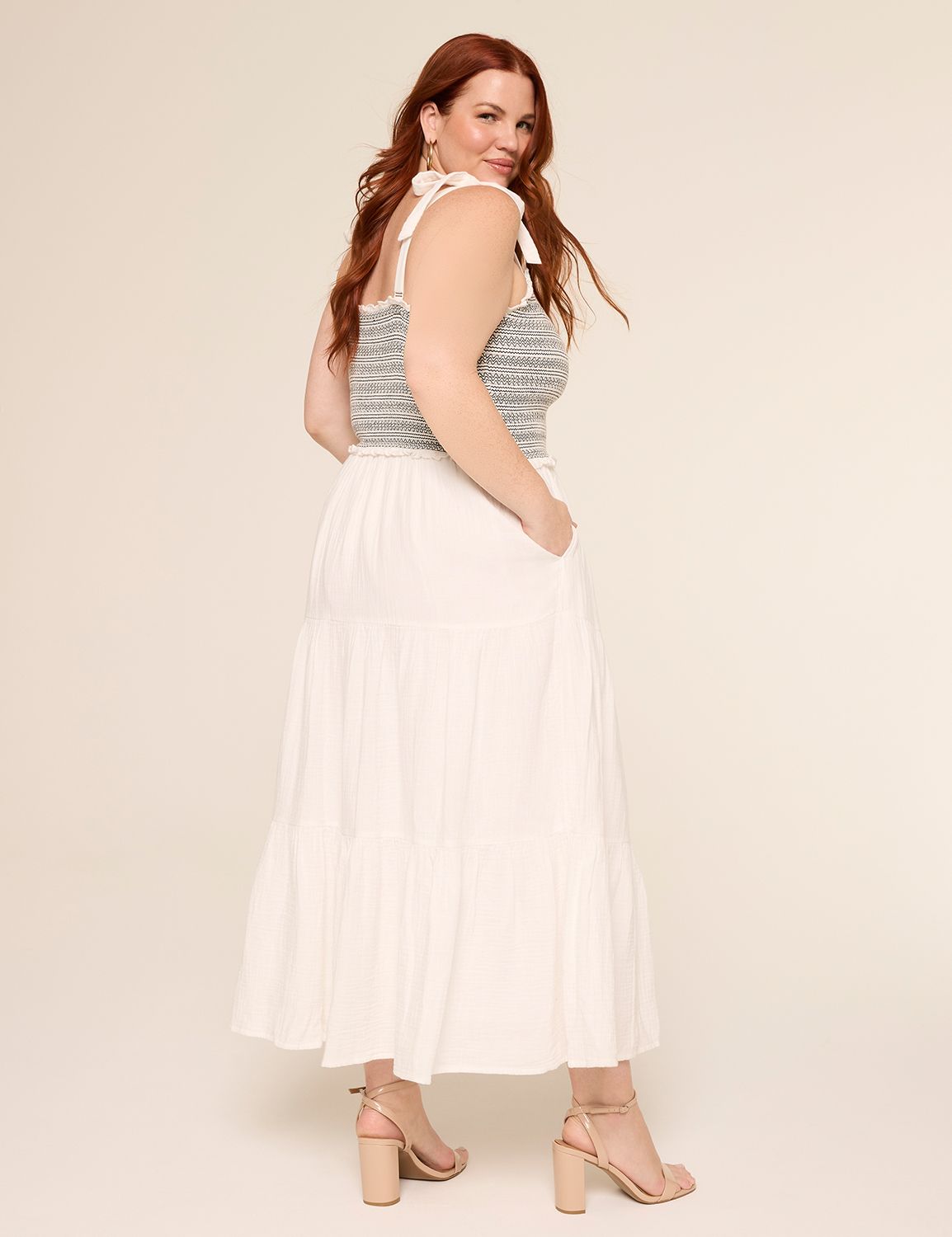 Tie-Strap Smocked-Bodice Maxi Dress