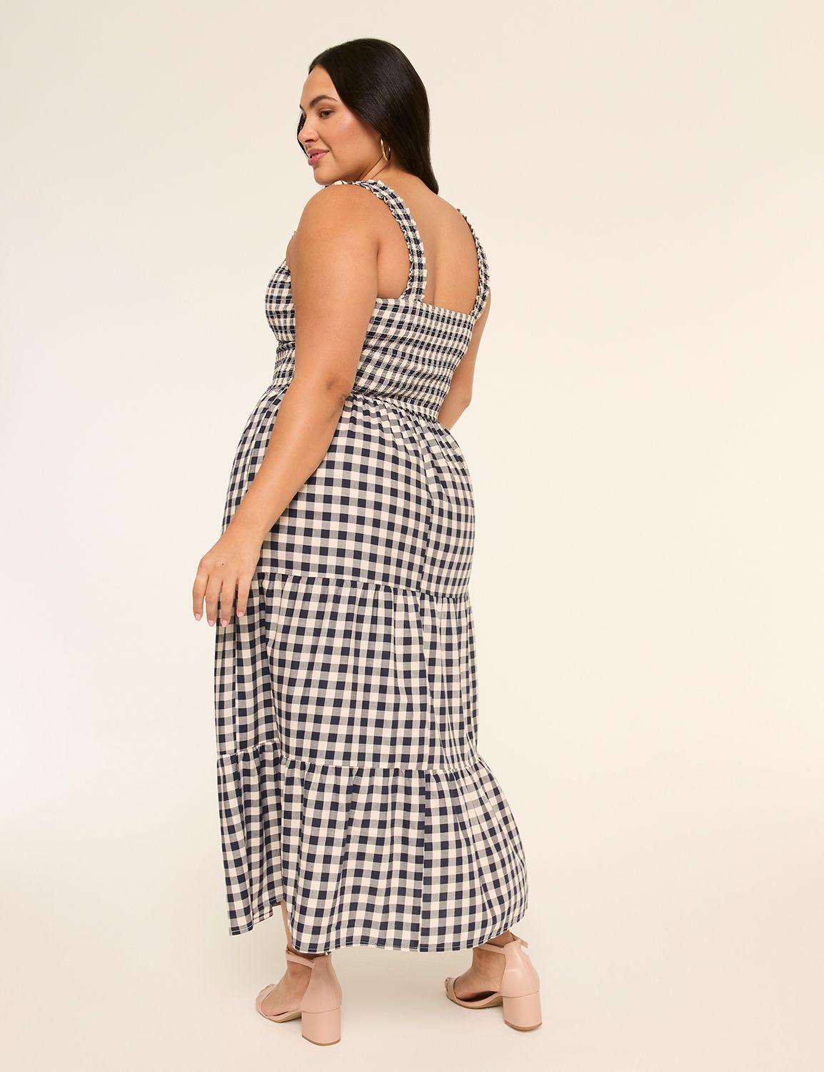 Ruffle-Strap Square-Neck Tiered Midi Dress