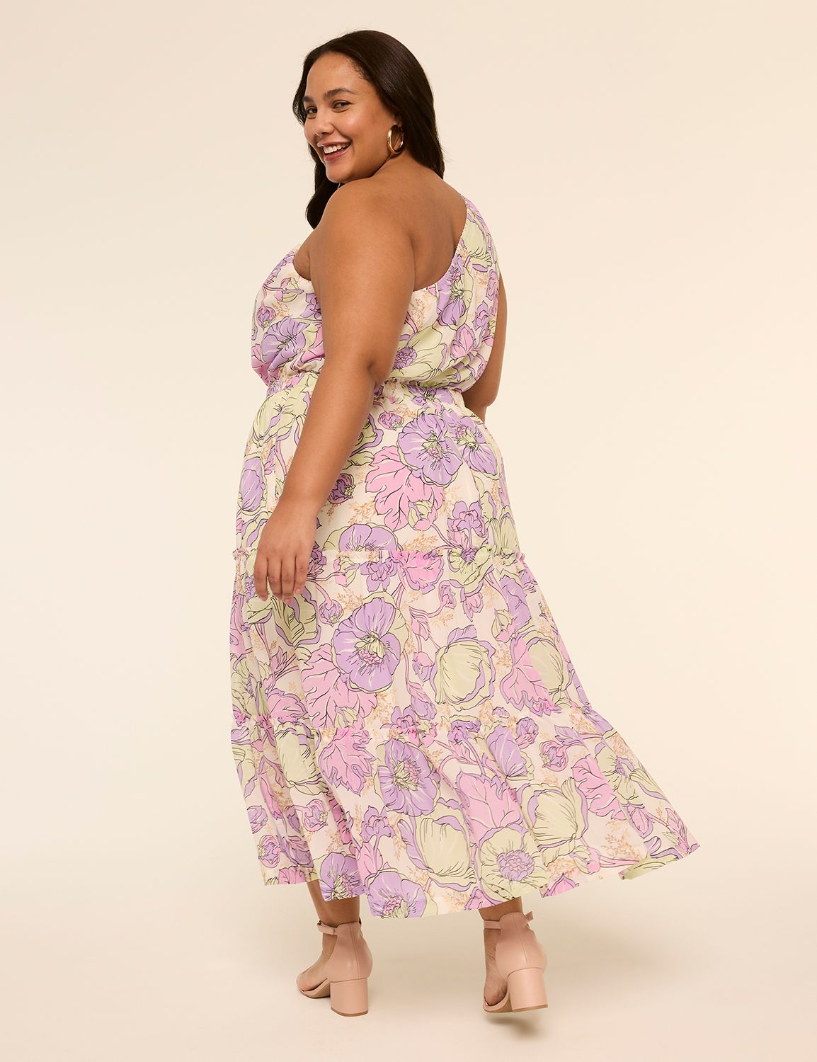 One-Shoulder Tie-Waist Tiered Maxi Dress