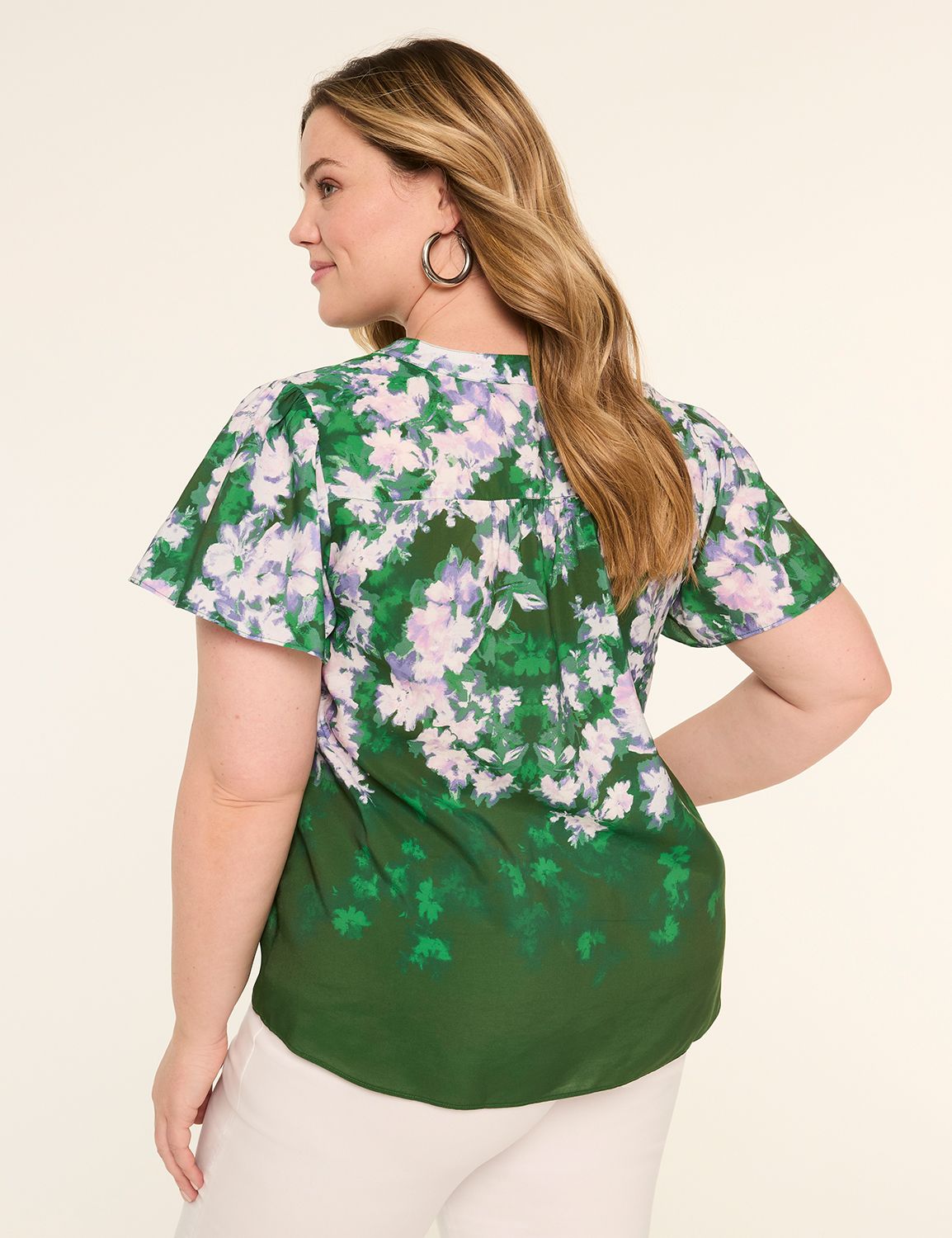 Flutter-Sleeve Split-Neck Popover Blouse