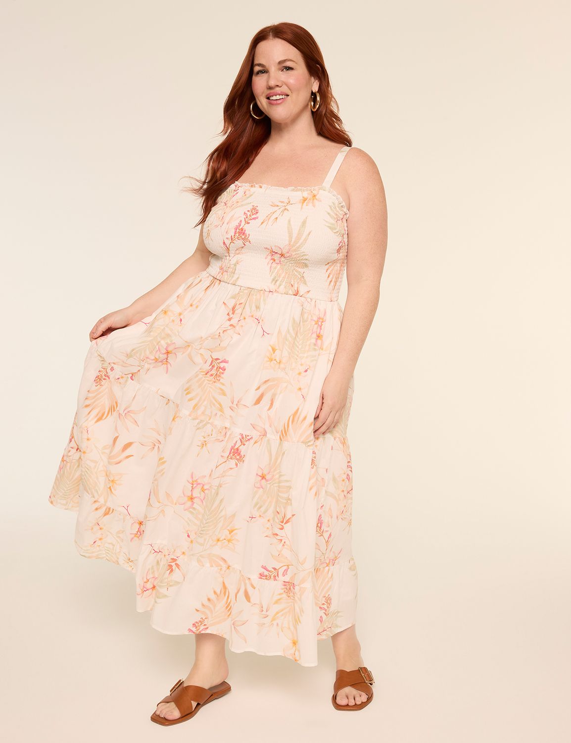 Sleeveless Smocked-Bodice Tiered Maxi Dress