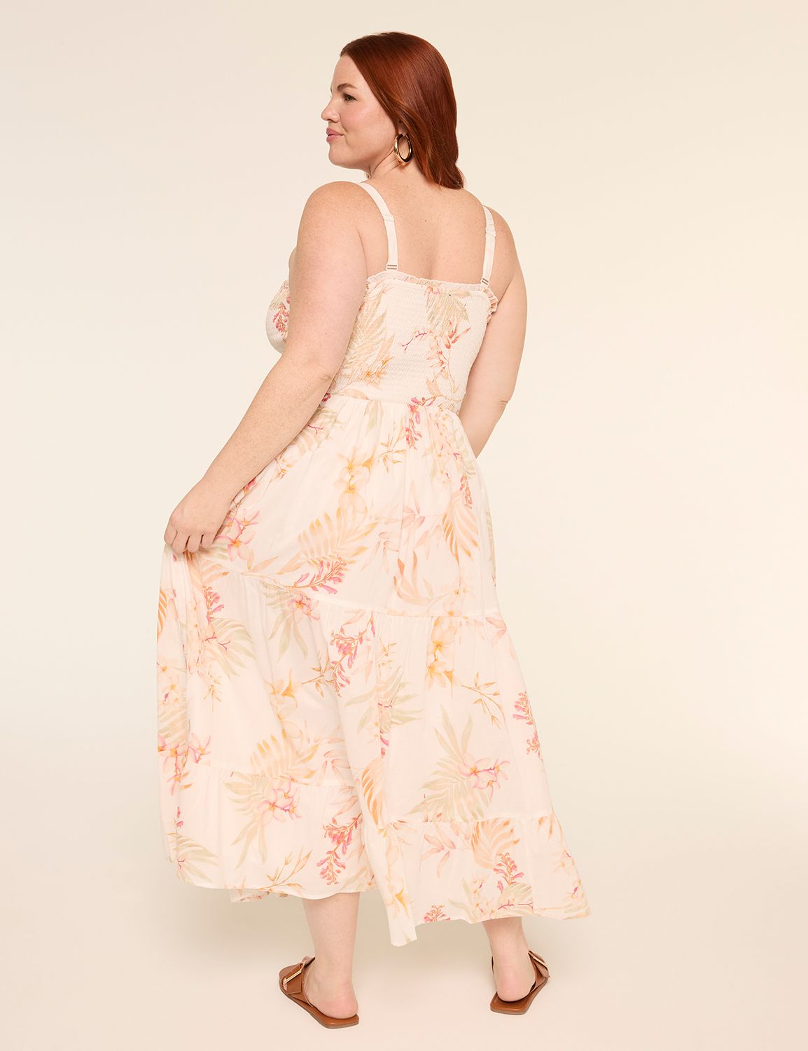 Sleeveless Smocked-Bodice Tiered Maxi Dress
