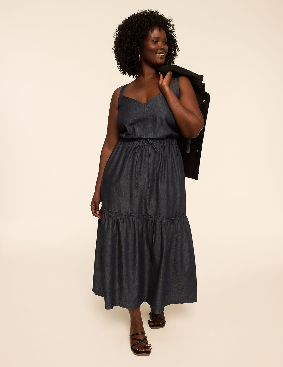 V-Neck Tie-Waist Tiered Maxi Dress