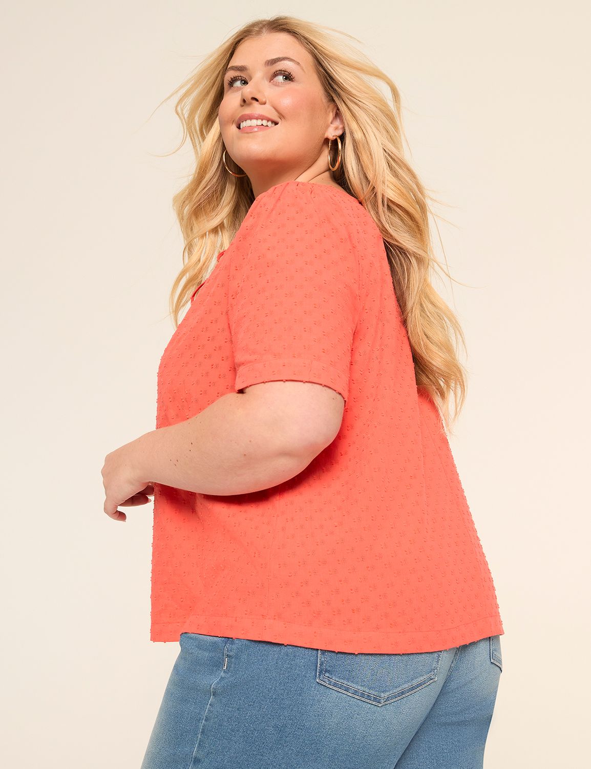 Short-Sleeve Tie-Neck Popover Blouse