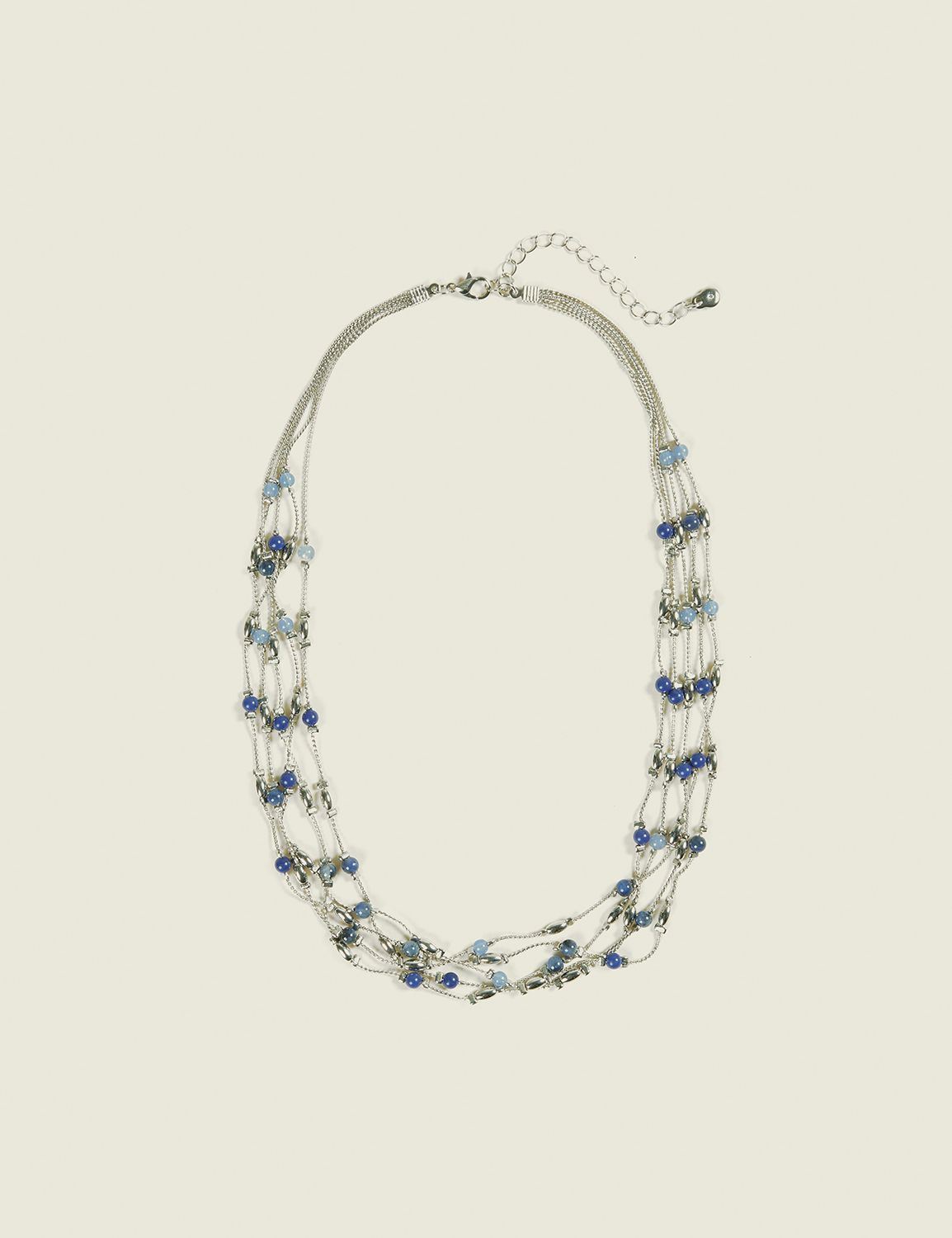 Blue Mini-Beaded Multi-Row Necklace