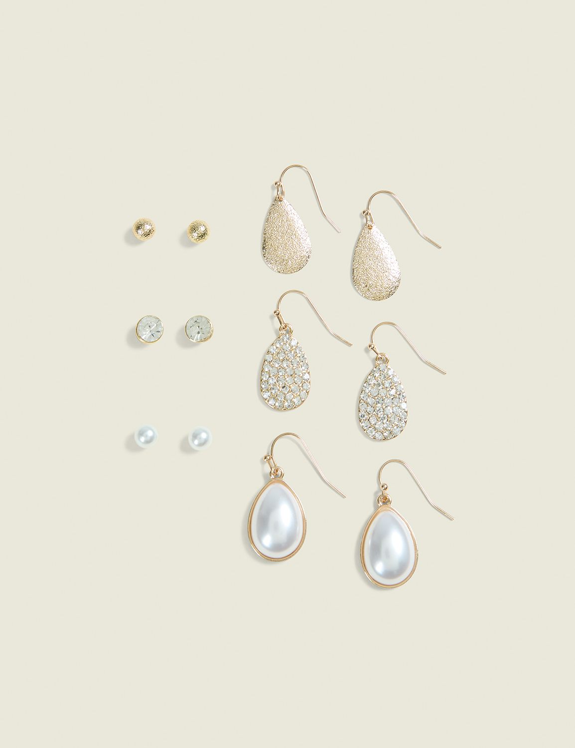 Goldtone Stud & Teardrop Earrings 6-Pack