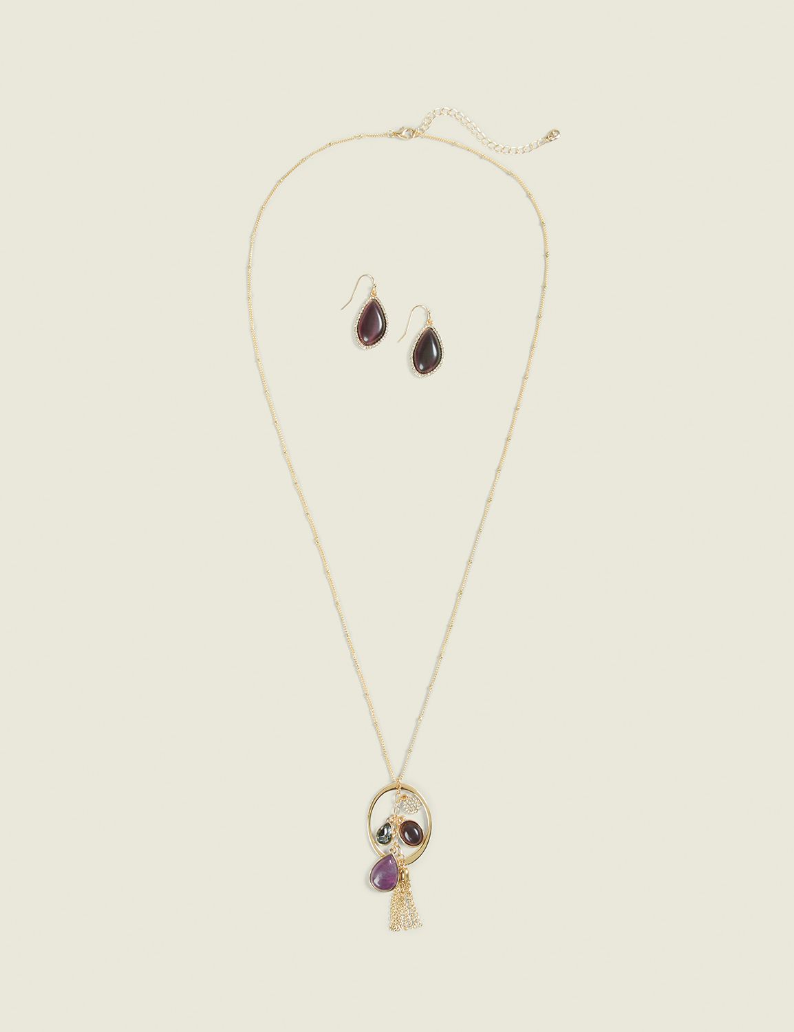 Purple Imitation Stone Necklace & Earring Set