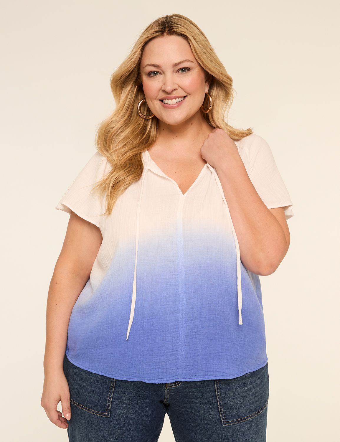 Flutter-Sleeve Split-Neck Popover Top