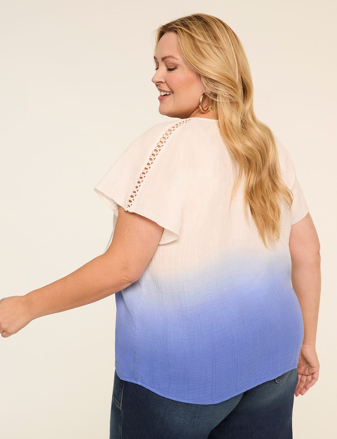 Flutter-Sleeve Split-Neck Popover Top