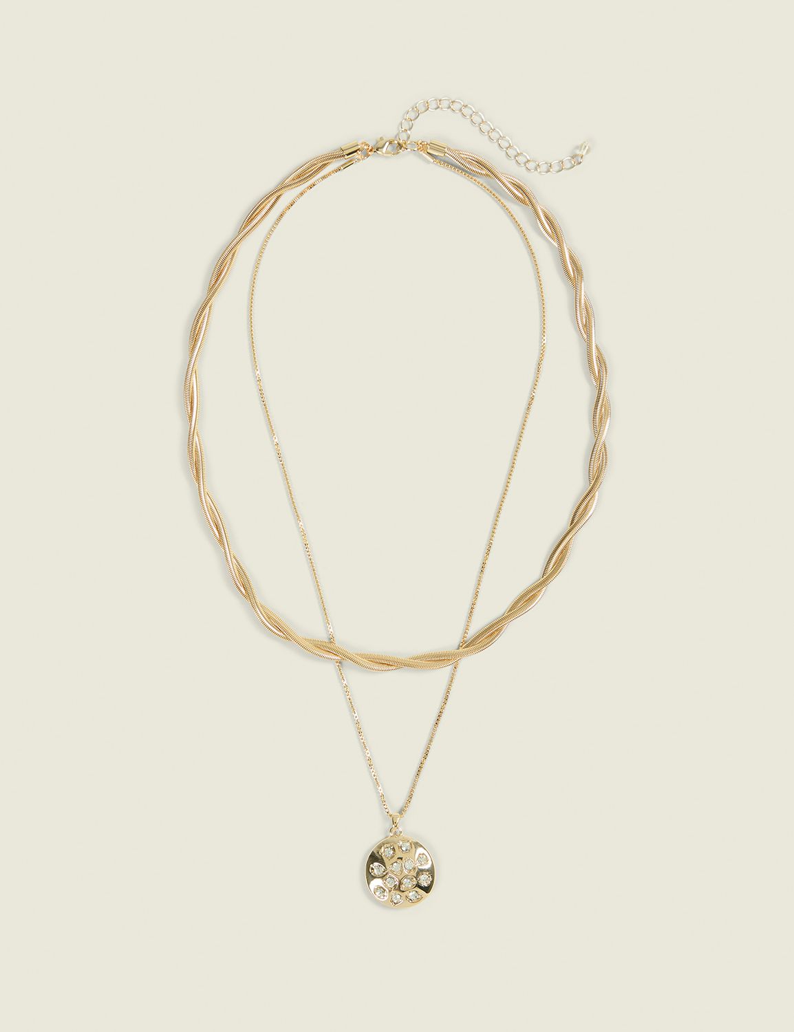 Goldtone Pave & Twist Multi-Row Necklace