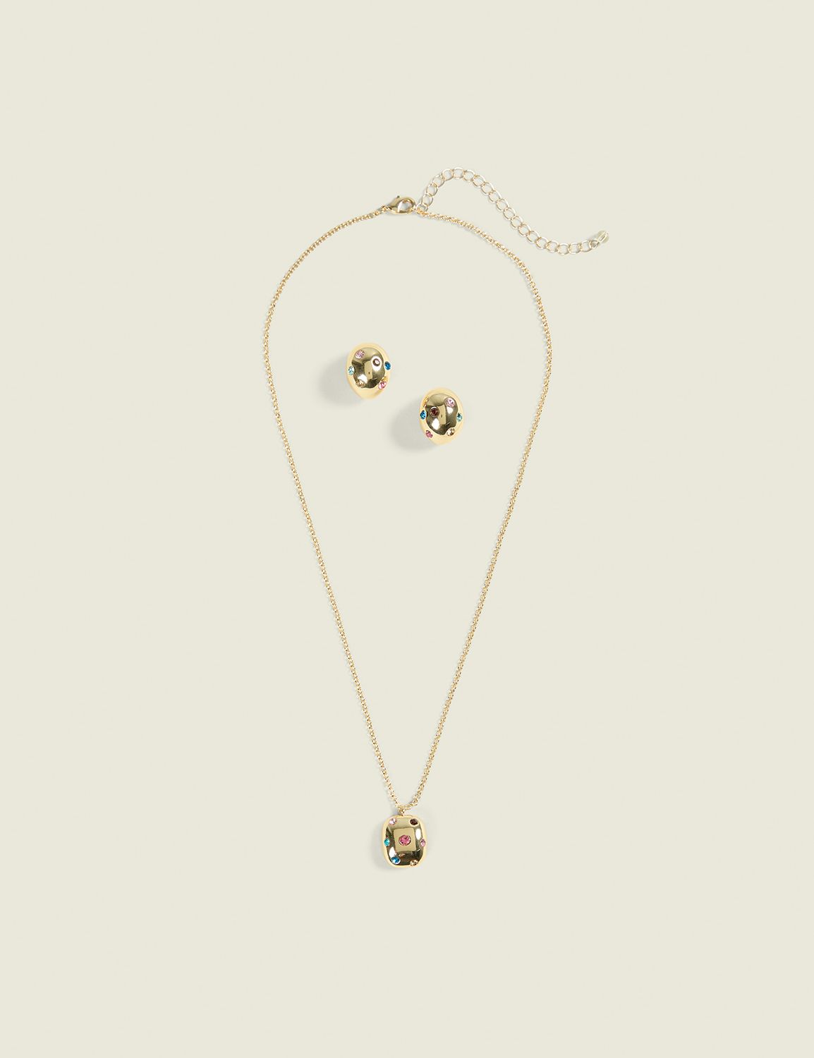 Abstract Multi-Color Stone Necklace & Earrings Set