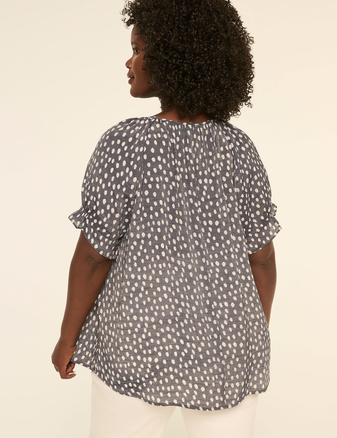 Short-Sleeve Notch-Neck Popover Blouse