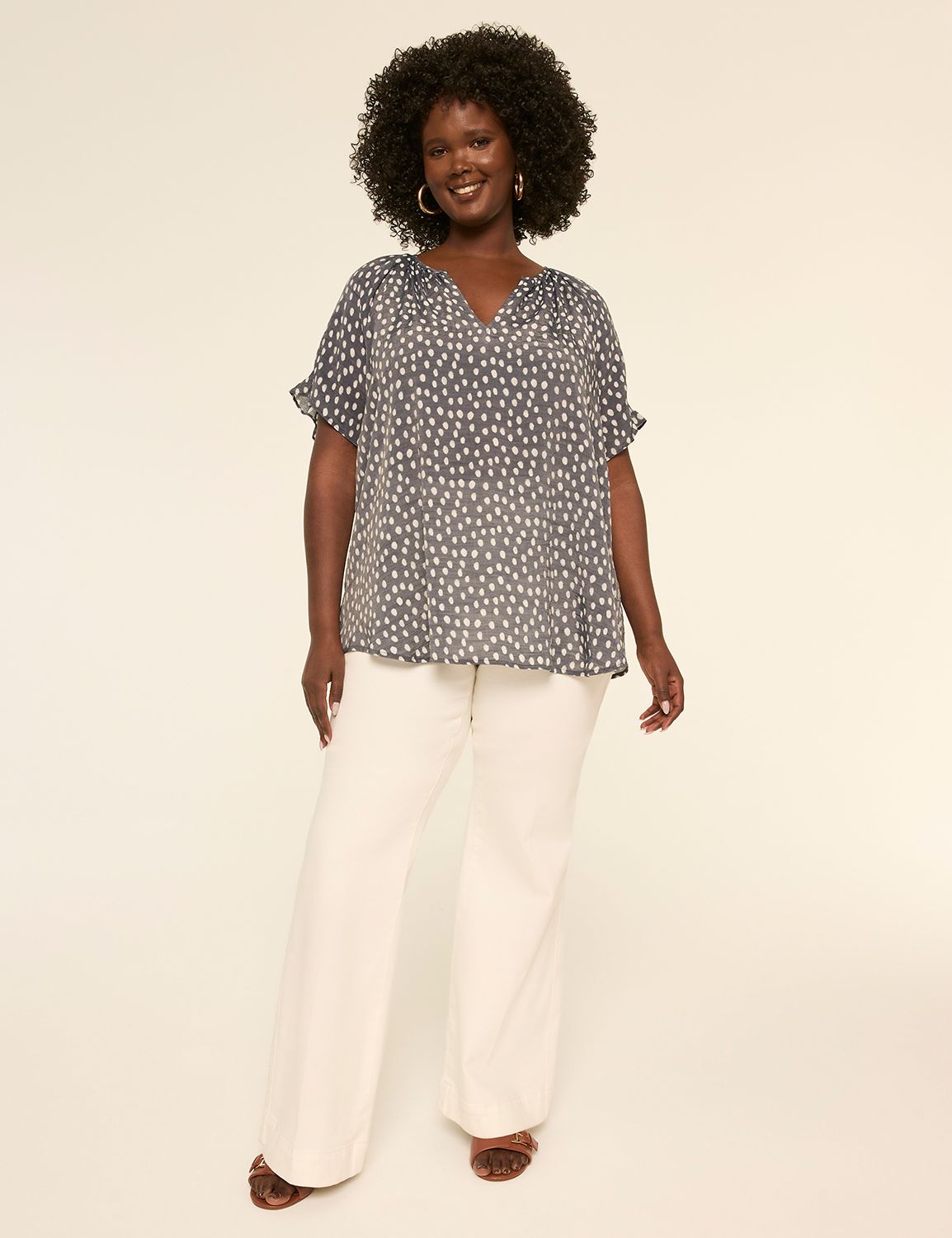 Short-Sleeve Notch-Neck Popover Blouse | LaneBryant