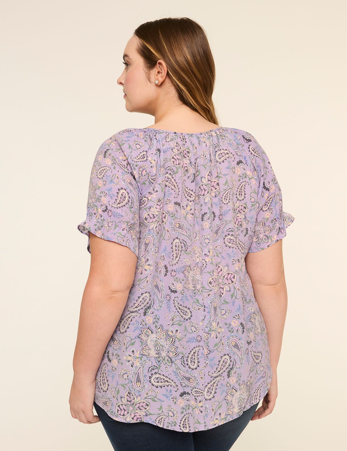 Short-Sleeve Notch-Neck Popover Blouse