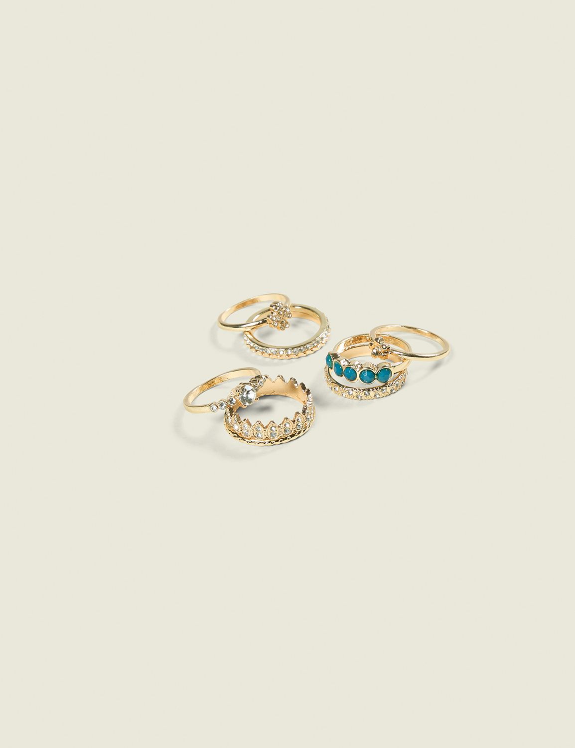 Gold & Green Gem Ring Stack