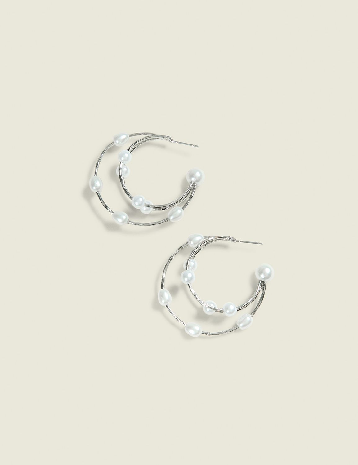 Silvertone & Pearl Hoop Earrings