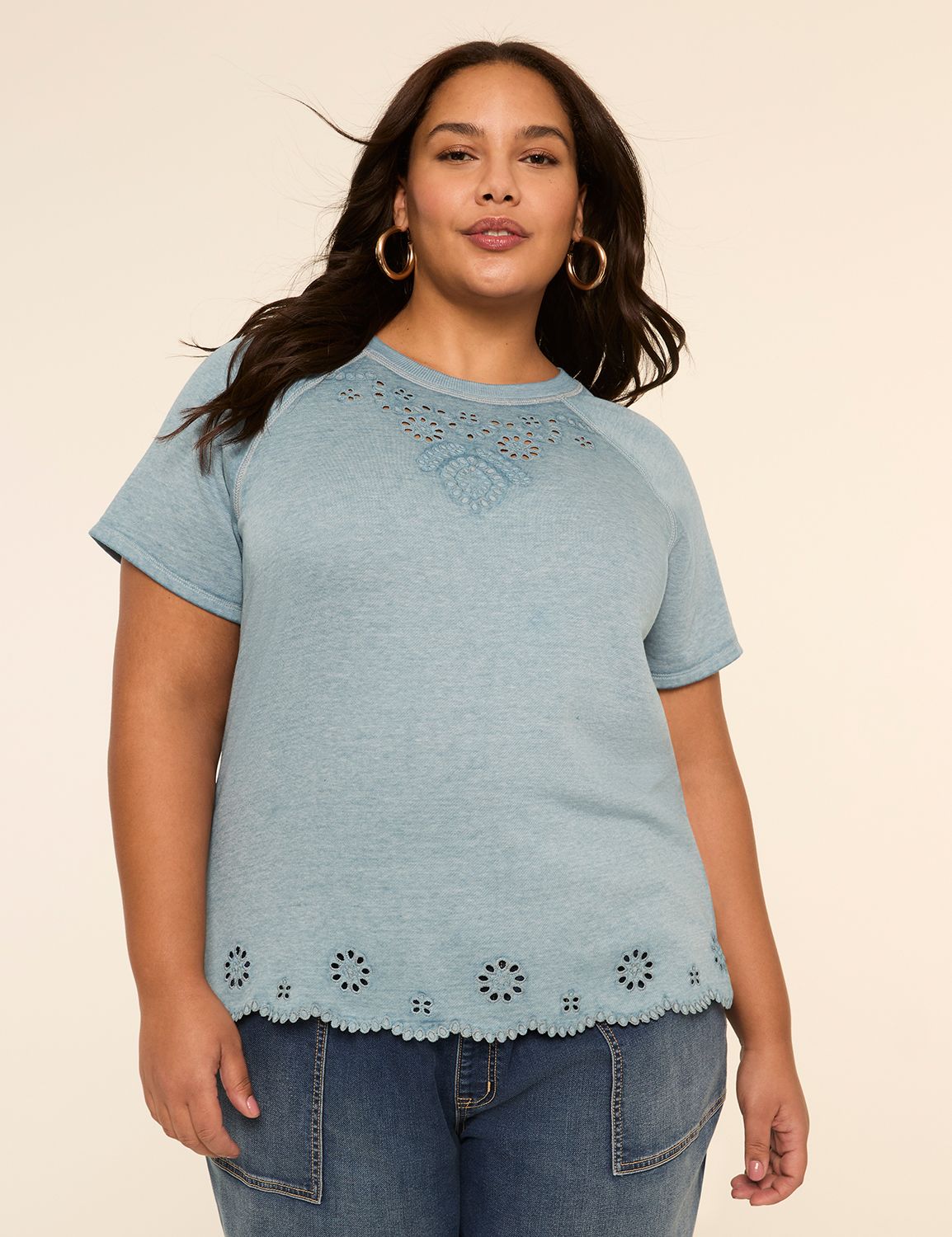 Embroidered Crew-Neck Top