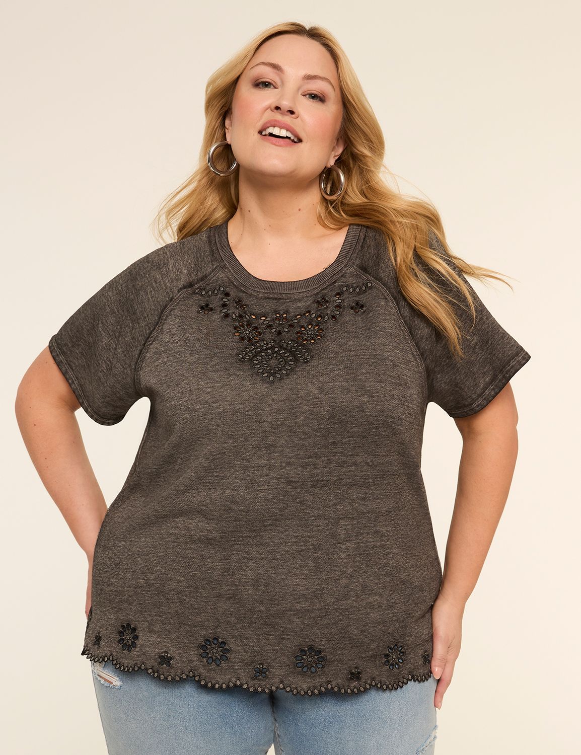 Embroidered Crew-Neck Top